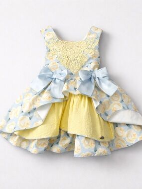 Pettigirl blue and yellow floral multi layer dress with lace detail size 4T